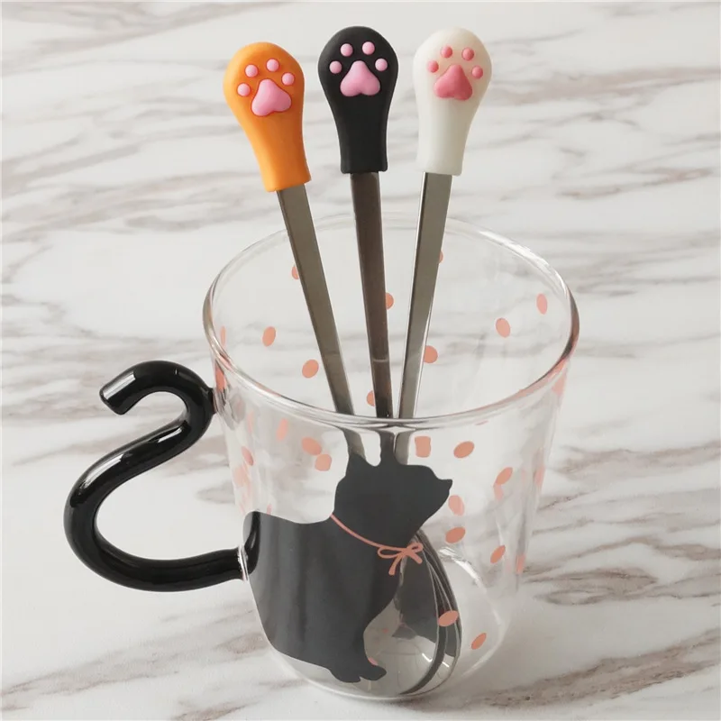 New 1 Pcs Stainless Steel Cute Cat Claw Coffee Spoons  Candy Tea   Fruit Dessert Drink Tableware Kitchen Supplies