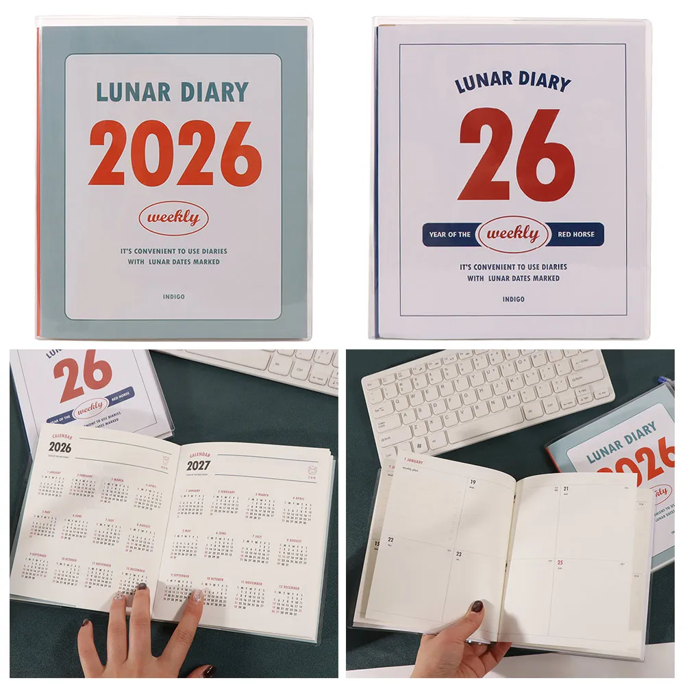 2026 Schedule Life Planner Book Minimalist Retro Student Study Diary Planner PVC Hardcover Journal Notebook Monthly Reflections