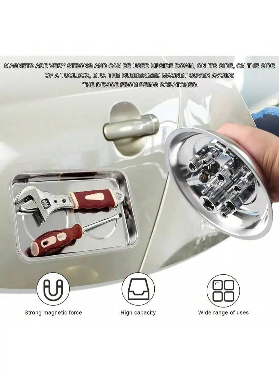 2 PCS Magnetic Parts Tray Set, Stainless Steel 3 Inch Round Magnetic Bowl Trays Mechanic's, Magnet Parts Tray Screws, Bolts,