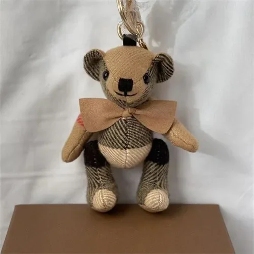 Classic Teddy Bear Pendant Backpack Bear Pendant Doll Car Keychain Cashmere Checkered Cute Doll Christmas Gift Home Decoration