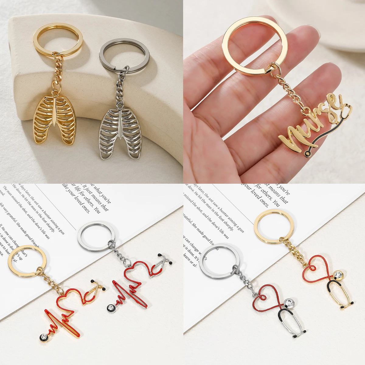 Catuni Medical Nursing Keychain Pendants Cute Stethoscope Heart Eye Key Ring Accessories Gifts for Doctors Nurses