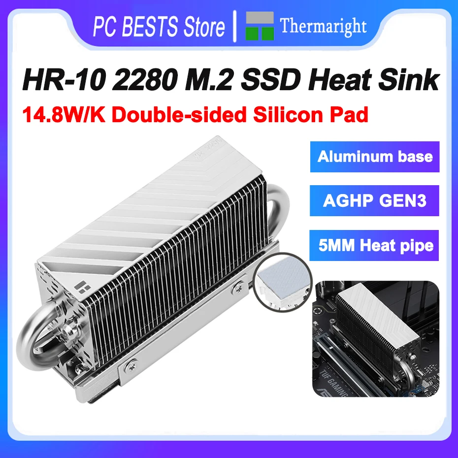 

Теплоотвод для твердотельного накопителя Thermalright HR-10 2280 М. 2, полностью алюминиевый радиатор M.2 SSD, прокладка кулера 14,8 Вт, термосиликоновая прокладка