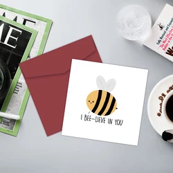 Funny Pun Bee Encouragement Card for Friends Good Luck for Exam New Job Card Bee-Lieve In You-Believe In You Card with Envelope