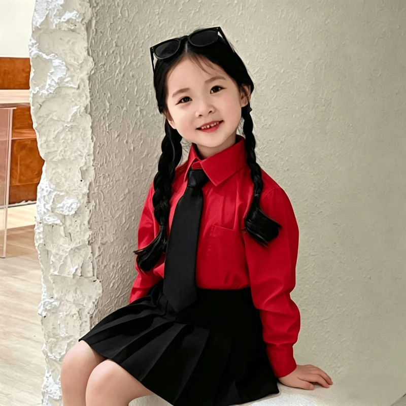 Primary and secondary school student recitation costume, girls' choir performance outfit, red song class uniform, college-style