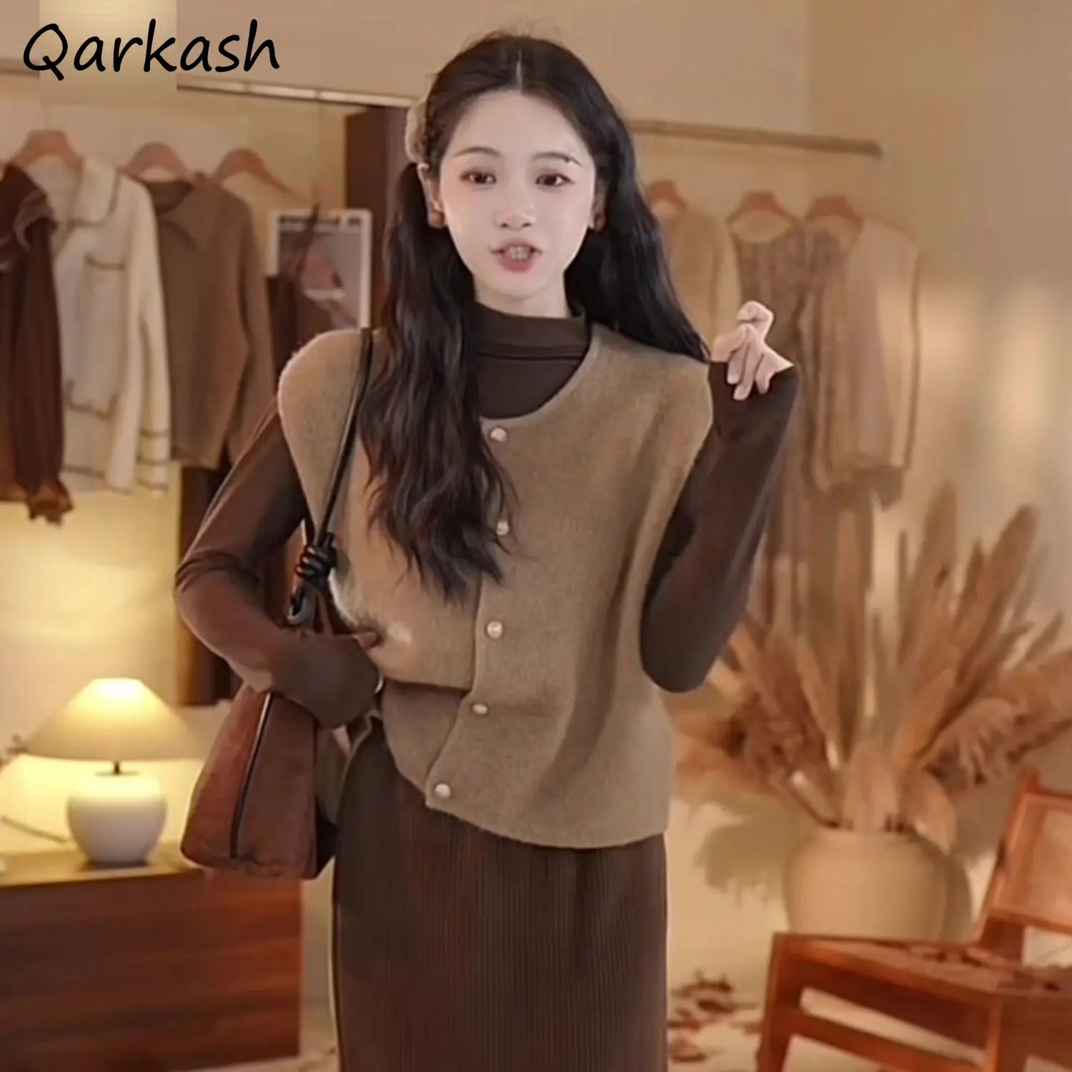 

Knitted Vests Women Sleeveless O-neck Single Breasted Solid Loose Sweaters Simple Office Lady Commuting Spring Autumn Stylish