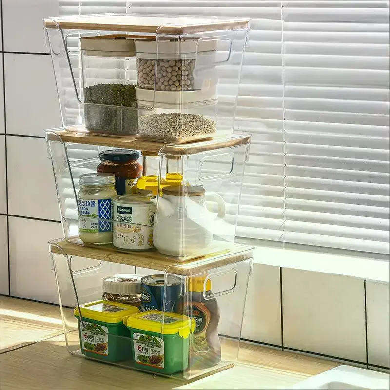 Pantry Organizers Stackable With Wooden Lids Kitchen Storage Clear Bins Under Sink For Onion Potato Fruit Vegetables view 3