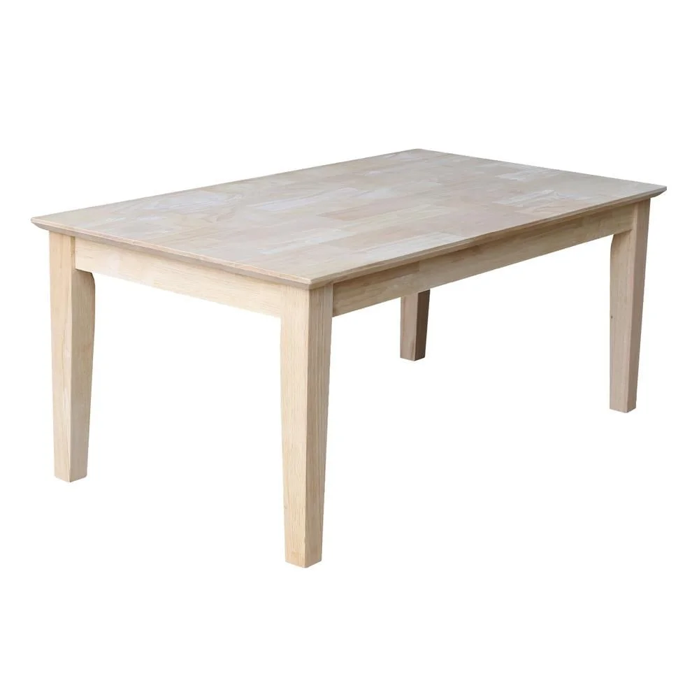 Unfinished Solid Hardwood Rectangular Coffee Table Indoor Natural Finish Durable Assembly Required Butcher Block Surface