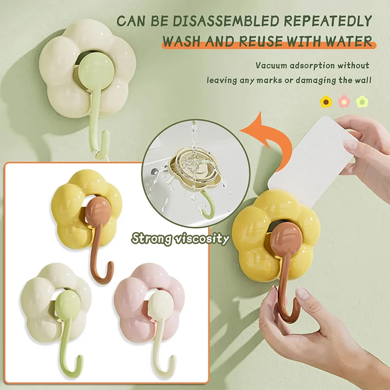 Creative Punch-free Flower Suction Cup Hook Multi-functional Bathroom Kitchen Reusable Traceless Hook Powerful Storage Rack