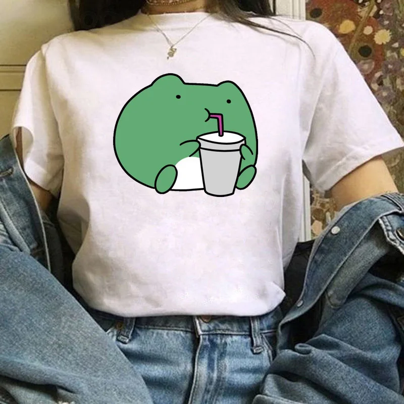 Summer Breathable Cute Little Frog Animation Print T-shirt Women's Trendy Short-Sleeved Skateboard Summer polyester fabric