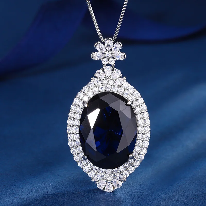 Jewelry Gold-Plated Gemstone Style European and American Fashion Pendant Necklace Large Oval Main Stone 15*20