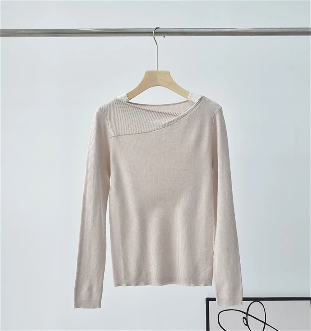 

One-word Collar Wool Sweater Design Sense of Slim Thin Knitted Bottoming Shirt Pullover Top