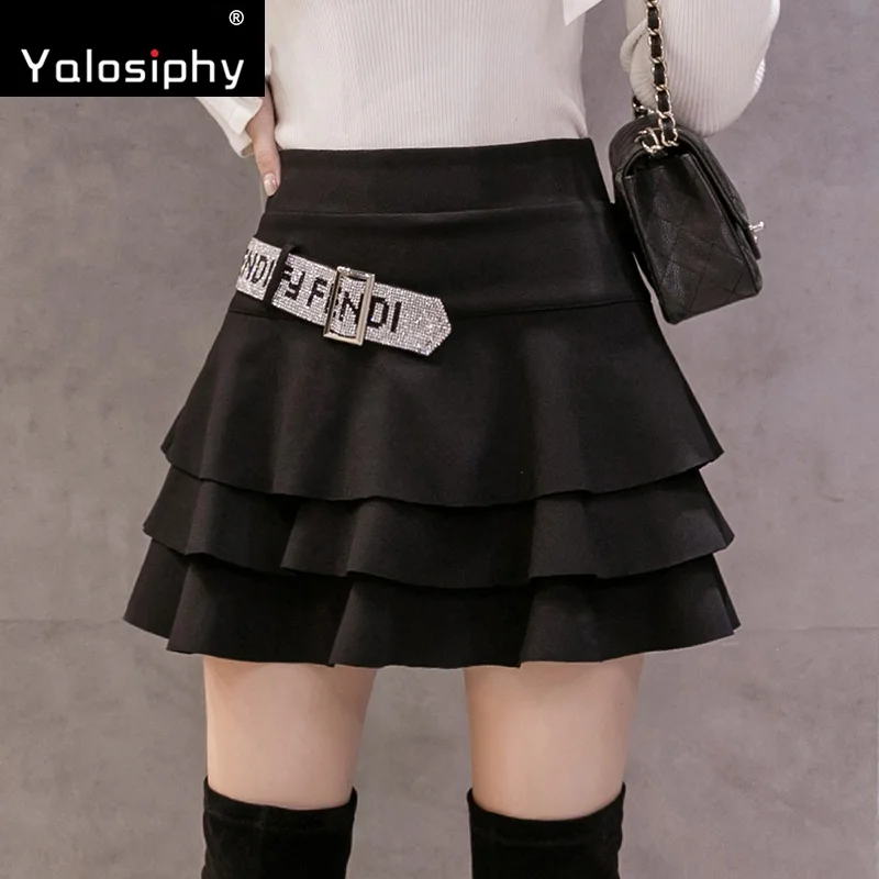 Women's High Waist Slimming Short Skirt, Anti-Exposure Pettiskirt, Backing Culottes, Plus Size, Cake, Autumn, Winter, 2023