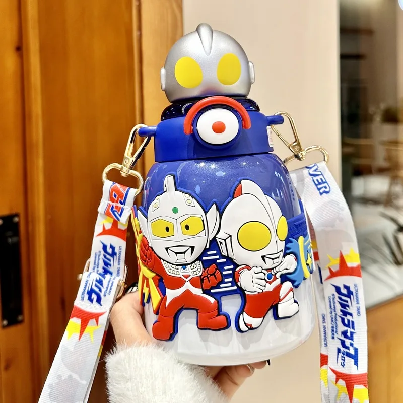 Children'S Insulated Cup Boys' Food Grade 316 Ultraman Water Cup Designed For Elementary School Students Crossbody Straw Cup