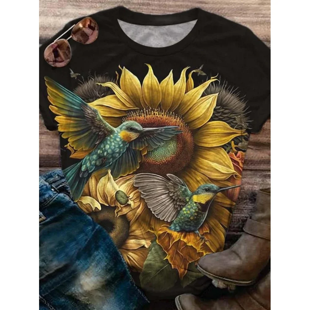 Flower Sunflower Women\'s T-Shirts Fashion Top 3d T Shirt Women Casual Short Sleeve O-Neck Oversized Female Clothing Summer