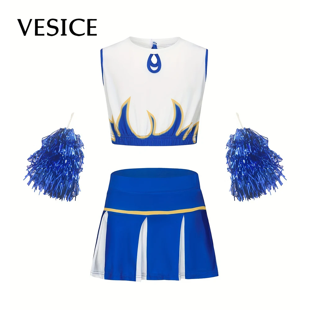 

Cheerleading Uniforms Girls Kids Suits Outdoor Party Sports Performance Gifts Kindergarten Girl Uniform Gymnastic Dress with Pom