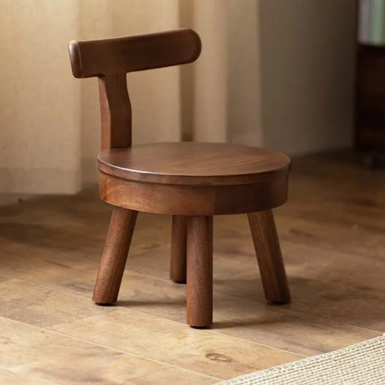

Solid Wood Small Round Stool With Rotatable Backrest Simple Coffee Table Low Stool Backrest Chair Children's Stool Household Use