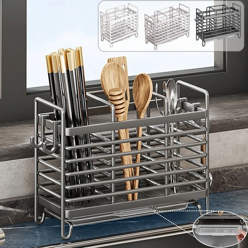 

Kitchen Storage Rack Carbon Steel Easy-Clean Durable Wall Mounted and Countertop Partitioned Chopstick Holder Kitchen Accessory