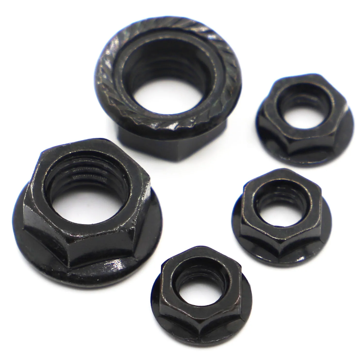

5-50pcs M3 M4 M5 M6 M8 M10 M12 Hexagon Flange Nut Black Carbon Steel Flange Lock Nut DIN6923 Serrated Slip Locking Nut