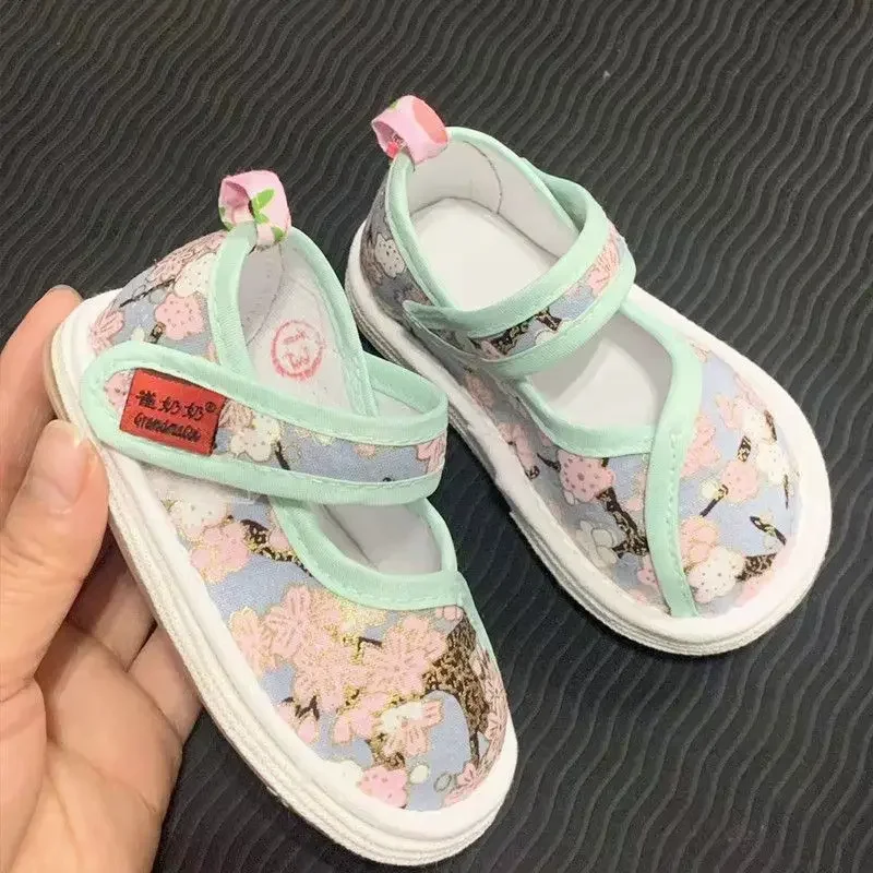 Primavera verão estilo étnico artesanal velho pequim mille camada sapatos de pano para crianças chinês tradicional meninas tang terno sapatos