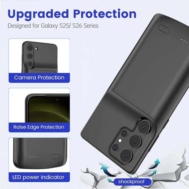 

Мягкий силиконовый модный чехол-аккумулятор 10000 мАч для Samsung Galaxy S26 Ultra S25 Edge S26 S24 Plus S23 S22, зарядное устройство, внешний аккумулятор для телефона