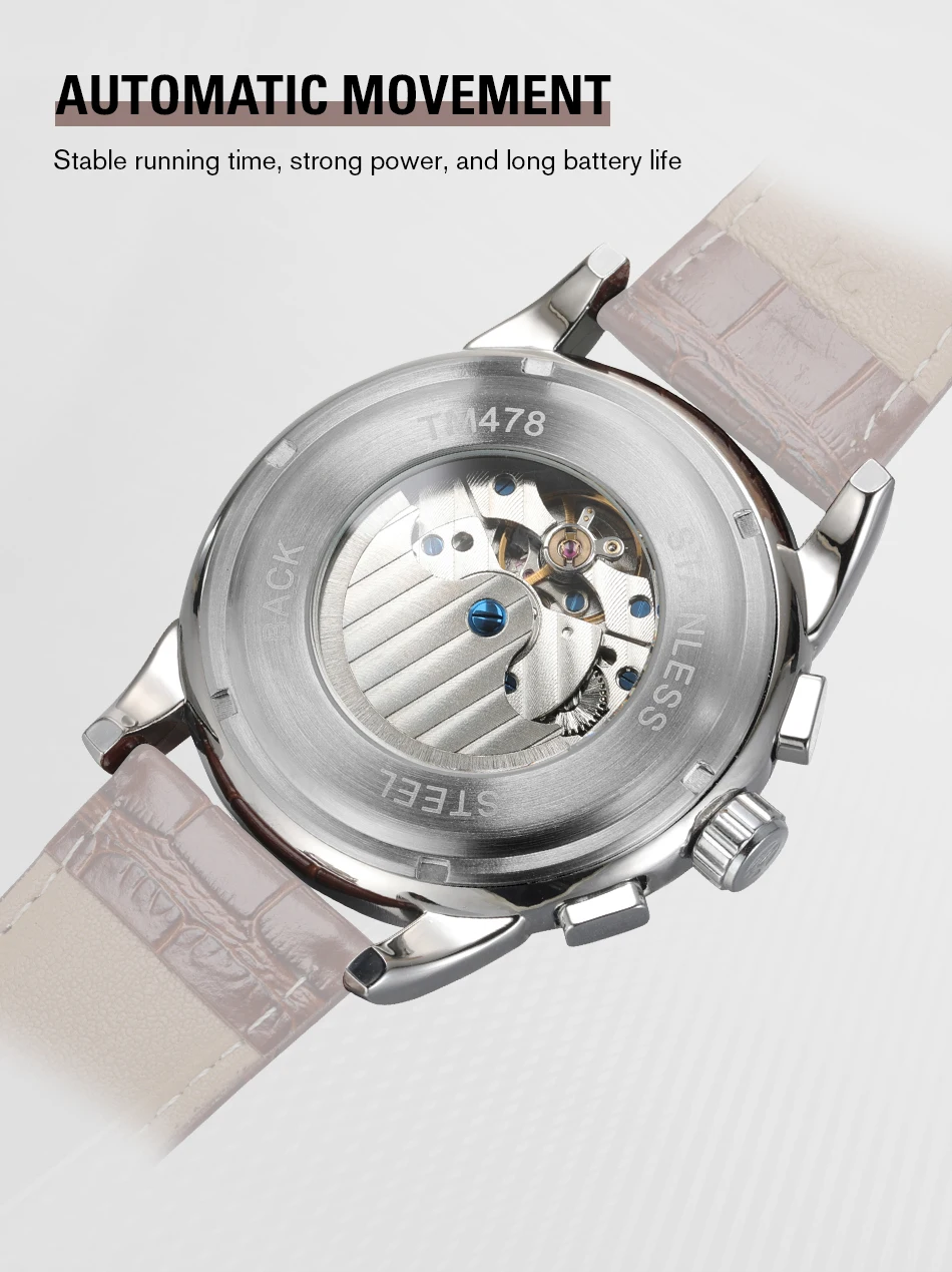 FORSINING Orologio da uomo alla moda meccanico a carica manuale orologio da polso cinturino in pelle quadrante diamante fasi lunari orologio automatico luminoso, Nero FORSINING Orologio da uomo alla moda meccanico a carica manuale orologio da polso cinturino in pelle quadrante diamante fasi lunari orologio automatico luminoso, Nero