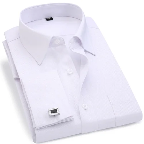 M ~ 6XL camisa de vestir con puños franceses para hombre 2023 blanco nuevo manga larga botones formales de negocios camisas masculinas camisa con gemelos de ajuste Regular