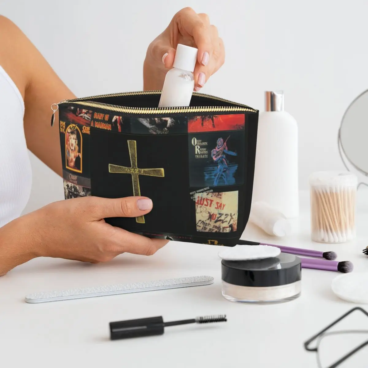 

Ozzy Osbourne Merch Prince Of Darkness Women Cosmetic Bag Travel Makeup Organizer Pouch Toiletry Storage Dopp Kit Box