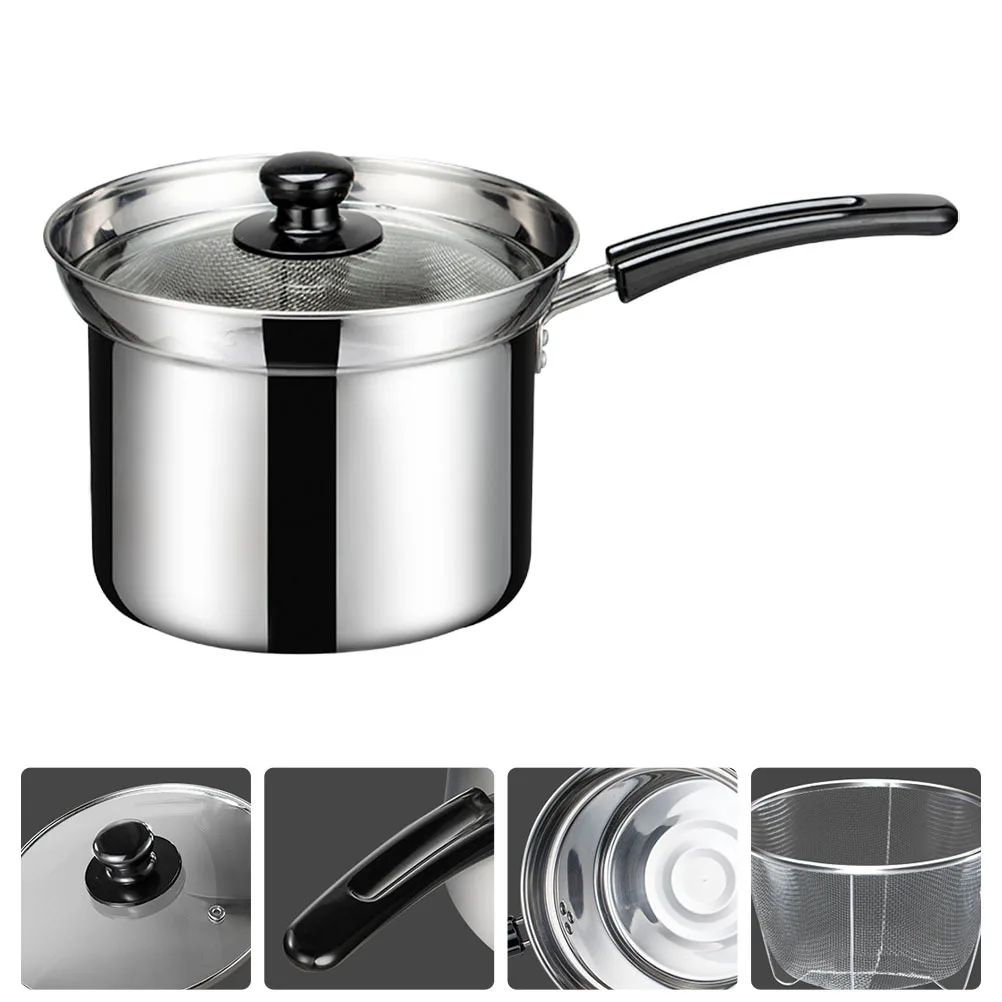 

1Set Noodle Cooker Pot with Filter Stainless Steel Practical Household Frying Basket Non-Stick Soup Pan Ergonomic Handle