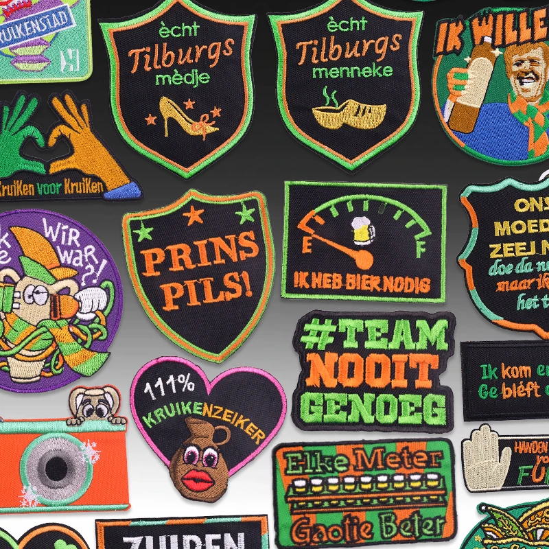 2025 Neues Kruikenstad-Emblem, bestickte Aufnäher, Frosch, Karneval, für Niederlande, Aufnäher zum Aufbügeln, für Kleidung, dekorativer Aufnäher