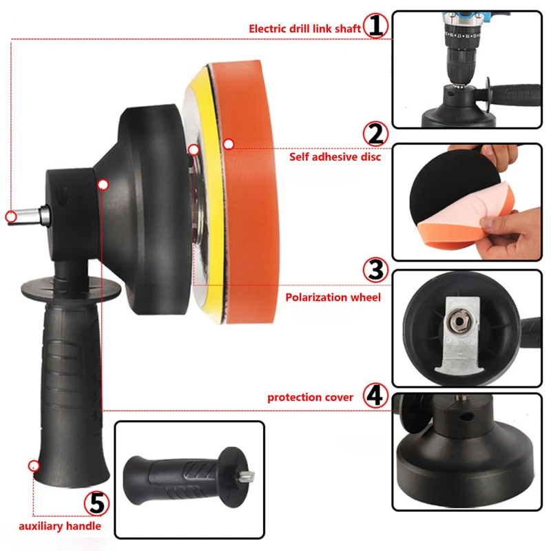 Adapter Buffing Pad Polishing Head Set Power Tools Car Polisher Machine Wool Wax Sponge Polishing Wheel Electric Drill Bit 