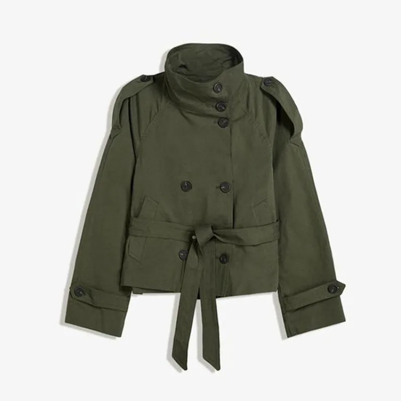 Classic Short Trench Coats Women Autumn Double-breasted Belted Windbreaker Demi-season Jacket Women Elegant Office Lady Clothes
