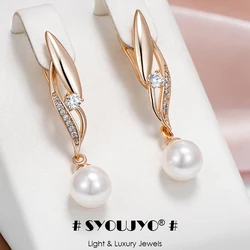 SYOUJYO Pearl Vintage Natural Zircon Micro Wax Setting Earrings For Women 585 Rose Gold Color Daily Wear Jewellery Holiday Gift