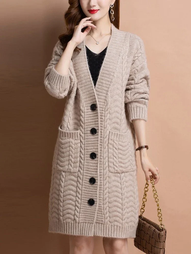 

Knitted Cardigan Sweater Long Women Korean Fashion V-neck Sleeve Top New in Winter Clothes Soft Tops ZL33