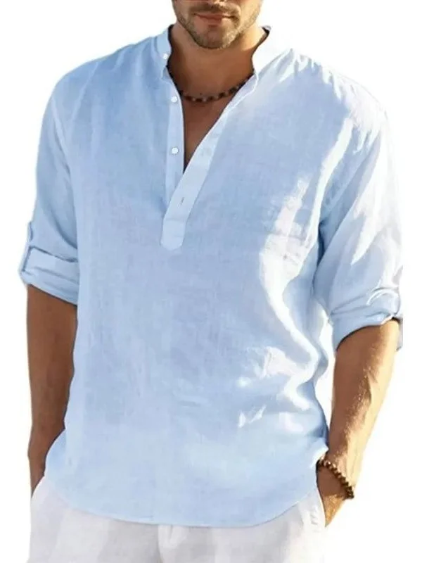 

Мужская повседневная свободная рубашка с воротником-стойкой из чистого хлопка, для ношения под одеждой, с высоким воротом, в деловом молодежном стиле, особого широкого кроя