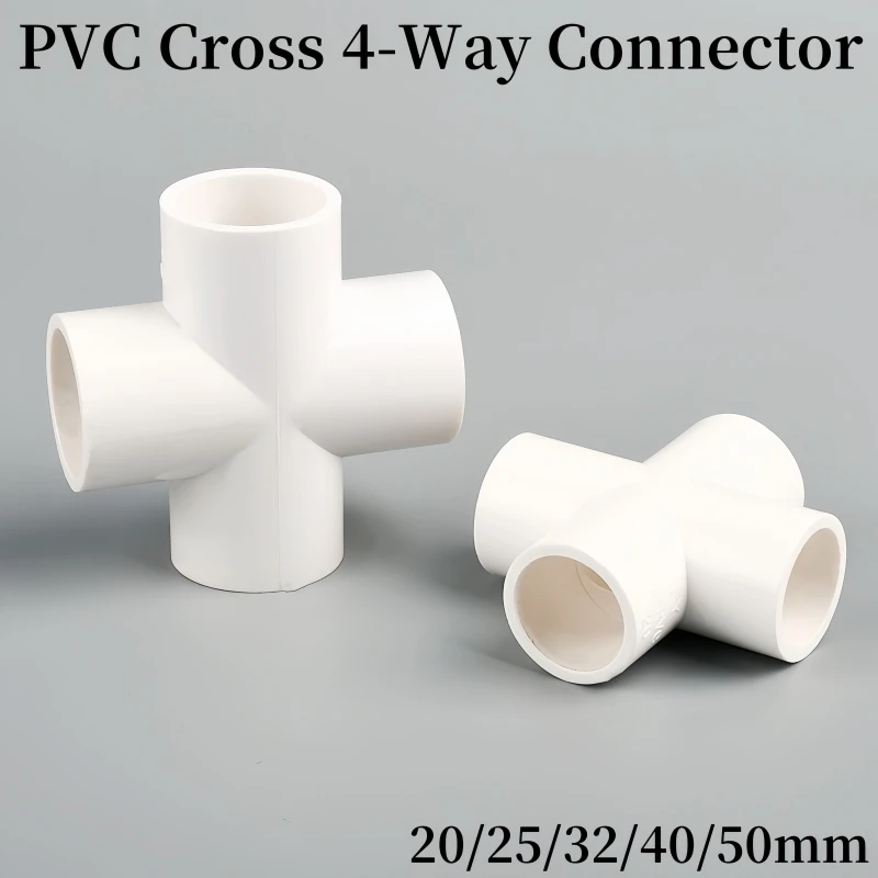 

1/5Pcs PVC Cross 4-Way Connector 20/25/32/40/50mm Plastic Water Supply Joint Fittings Irrigation System Part PVC Pipe Connectors