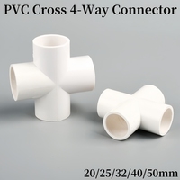 1/5Pcs PVC Cross 4-Way Connector 20/25/32/40/50mm Plastic Water Supply Joint Fittings Irrigation System Part PVC Pipe Connectors