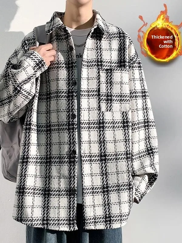 

Утепленная хлопковая куртка в клетку для мужчин, зимняя теплая повседневная верхняя одежда, утепленное хлопковое шерстяное пальто для пар