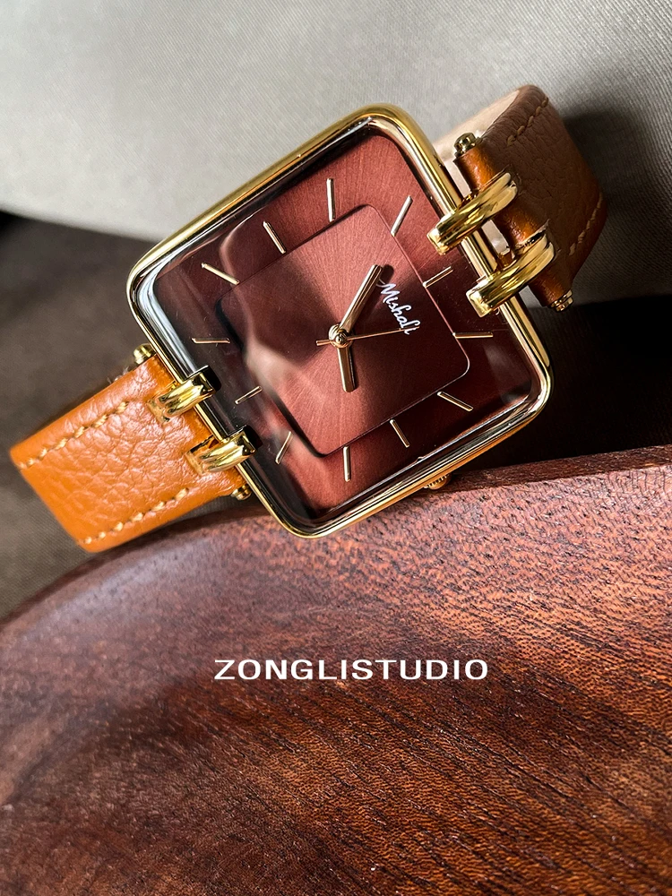 2025 Fashion Women Watch Big Square Dial Thin Leather Strap Ladies Wristwatch Elegant Quartz Girls Watches Casual Reloj Mujer