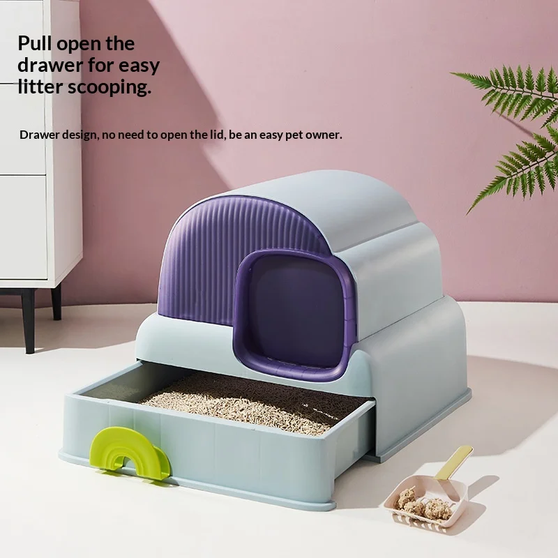Caja de arena cerrada para gatos, control olores y fácil limpieza - imagen 2
