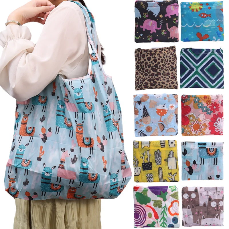 Foldable Eco-Friendly Shopping Bag Tote Folding Pouch Handbags Convenient Large-capacity for Travel Fashion Printing Grocery Bag