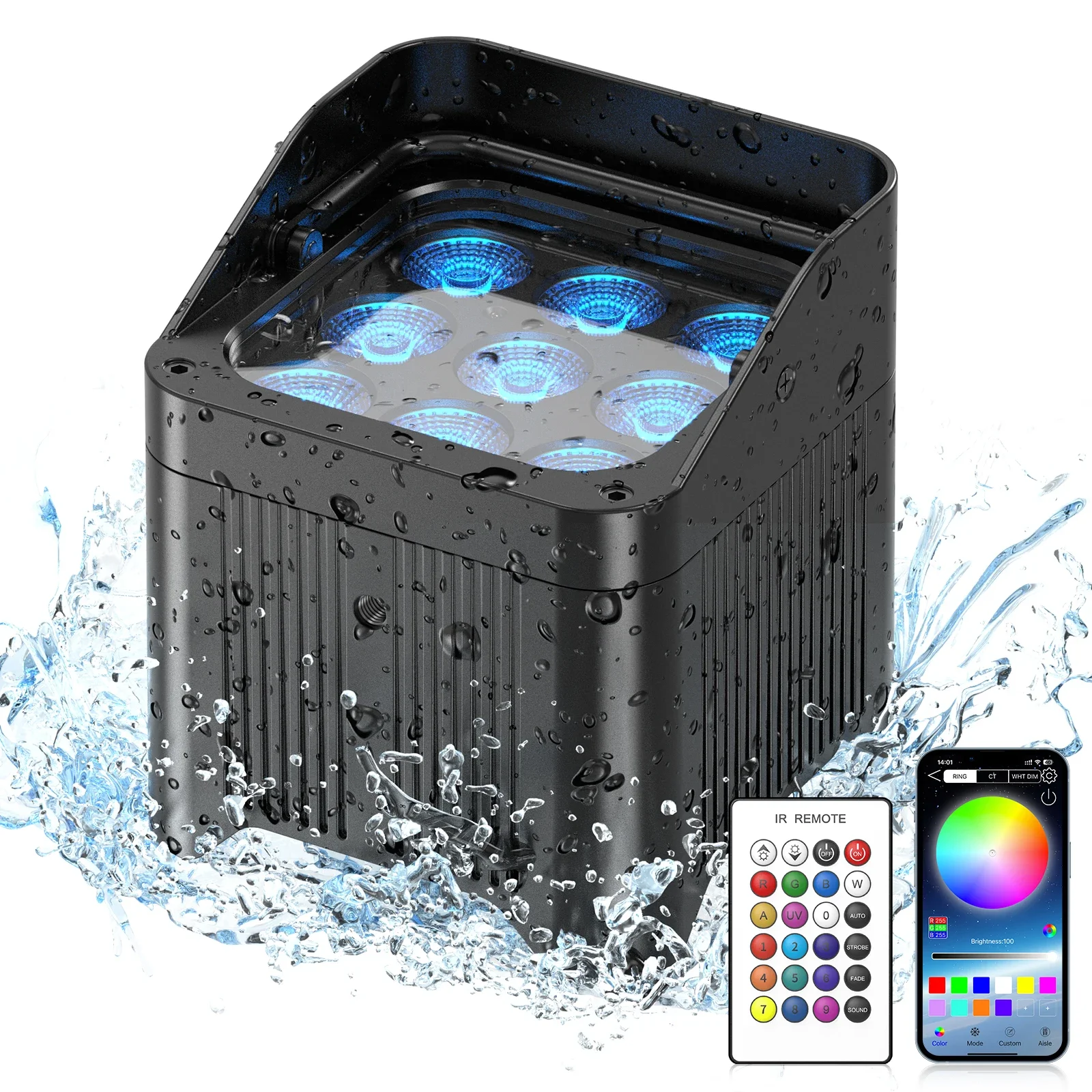 

2025 9X18W RGBW+UV 6-IN-1 8800 MAh Remote APP Waterproof Par Lights for Wedding Halls Banquet Halls Lights Party Par Lights
