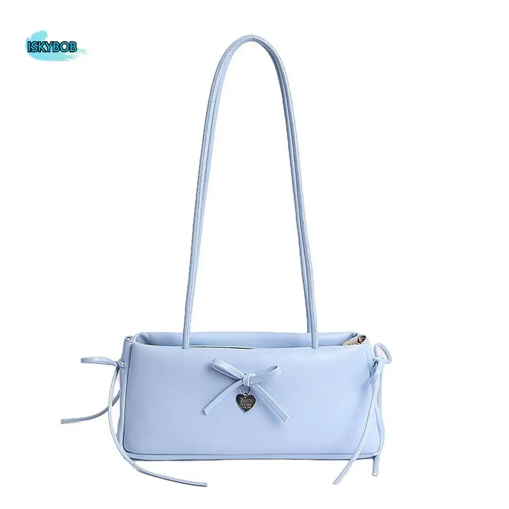 

Sweet French Stick Handbag Bow Decoration Large Capacity Solid Color Underarm Bags Korean Style Anti-splash Water