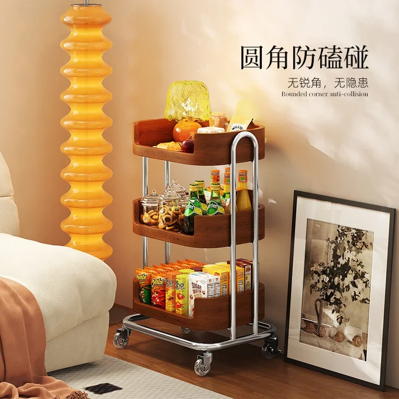 Solid Wood Living Room Sofa Mobile Side Table Cart Storage Coffee Table Snack Storage Rack Bedroom Storage Side Tables