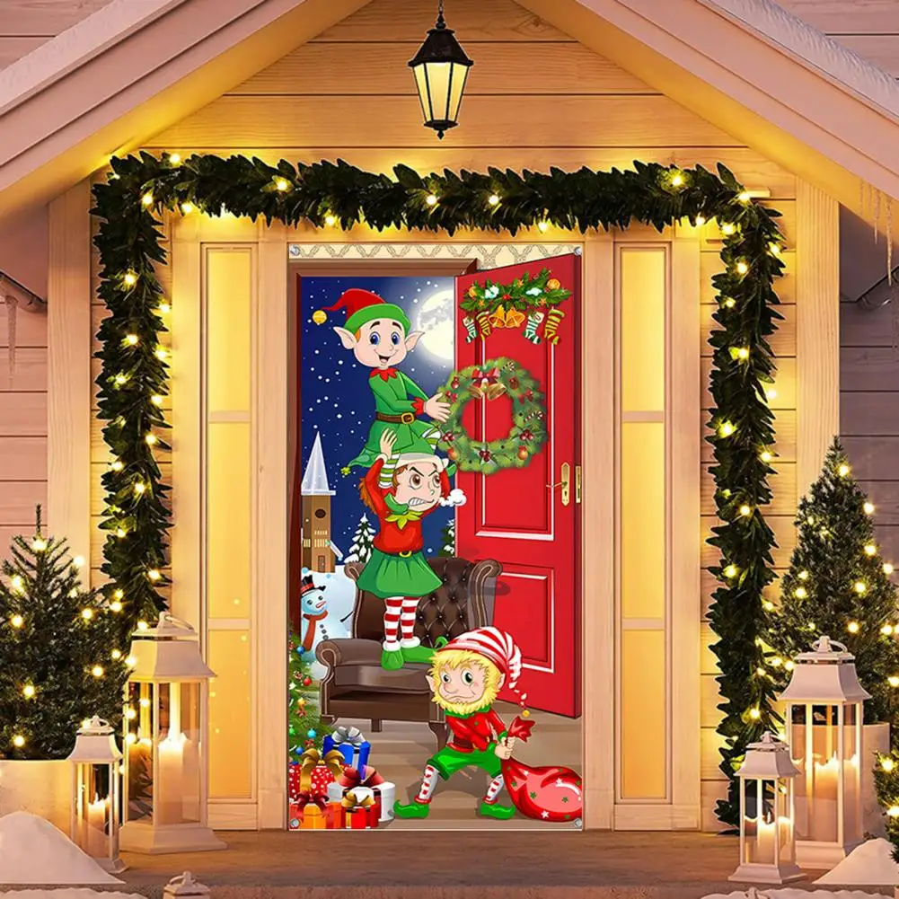 

Winter Holiday Decoration Festive Door Hanging Festive Christmas Door Curtains Santa Claus Print Fine Workmanship Home