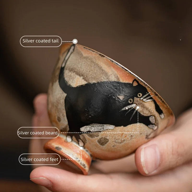 أكواب جميلة مجموعة أكواب الشاي أدوات الشاي لحفل الشاي لطيف القط فنجان الشاي الصينية رو ياو السيراميك افتتاح كوب الفخار #4