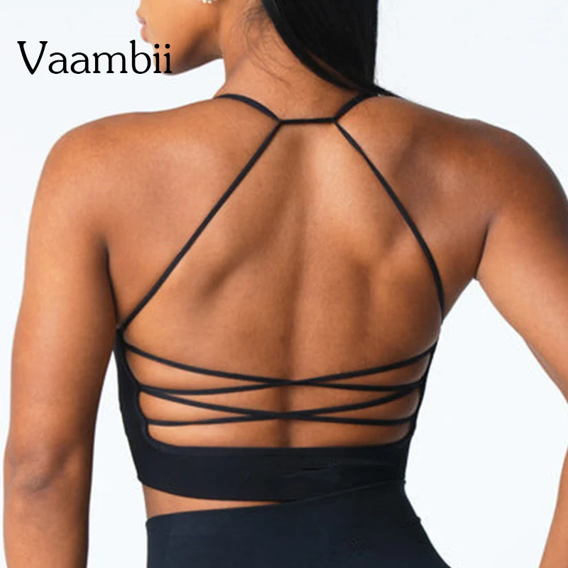 Open Back Wireless Crop Top Cross Breathable Yoga Bra Seamless Sport Bras Women Gym Shockproof Bra Fitness Running Underwear