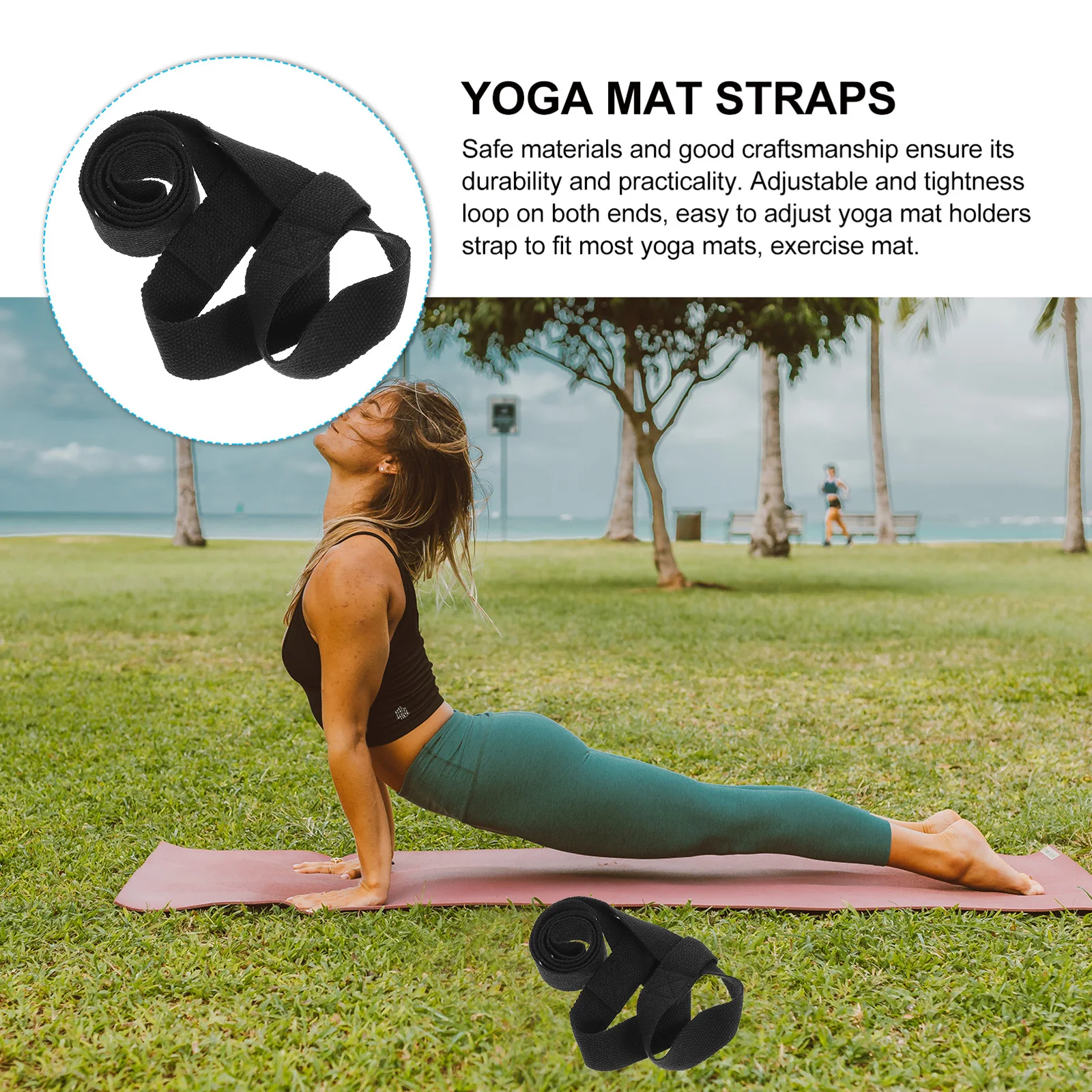 

2 Pcs Yoga Cushion Belt Mat Straps Mats Equipment Aids Black Cotton Adjustable Carrier