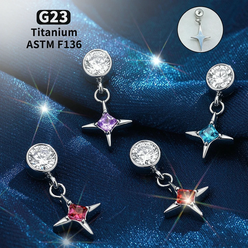 F136 Titanium Helix Ear Piercing Star Pendant Zircon Labret  Rings Tragus Cartilage Jewelry Internal Thread Piercing Accessory
