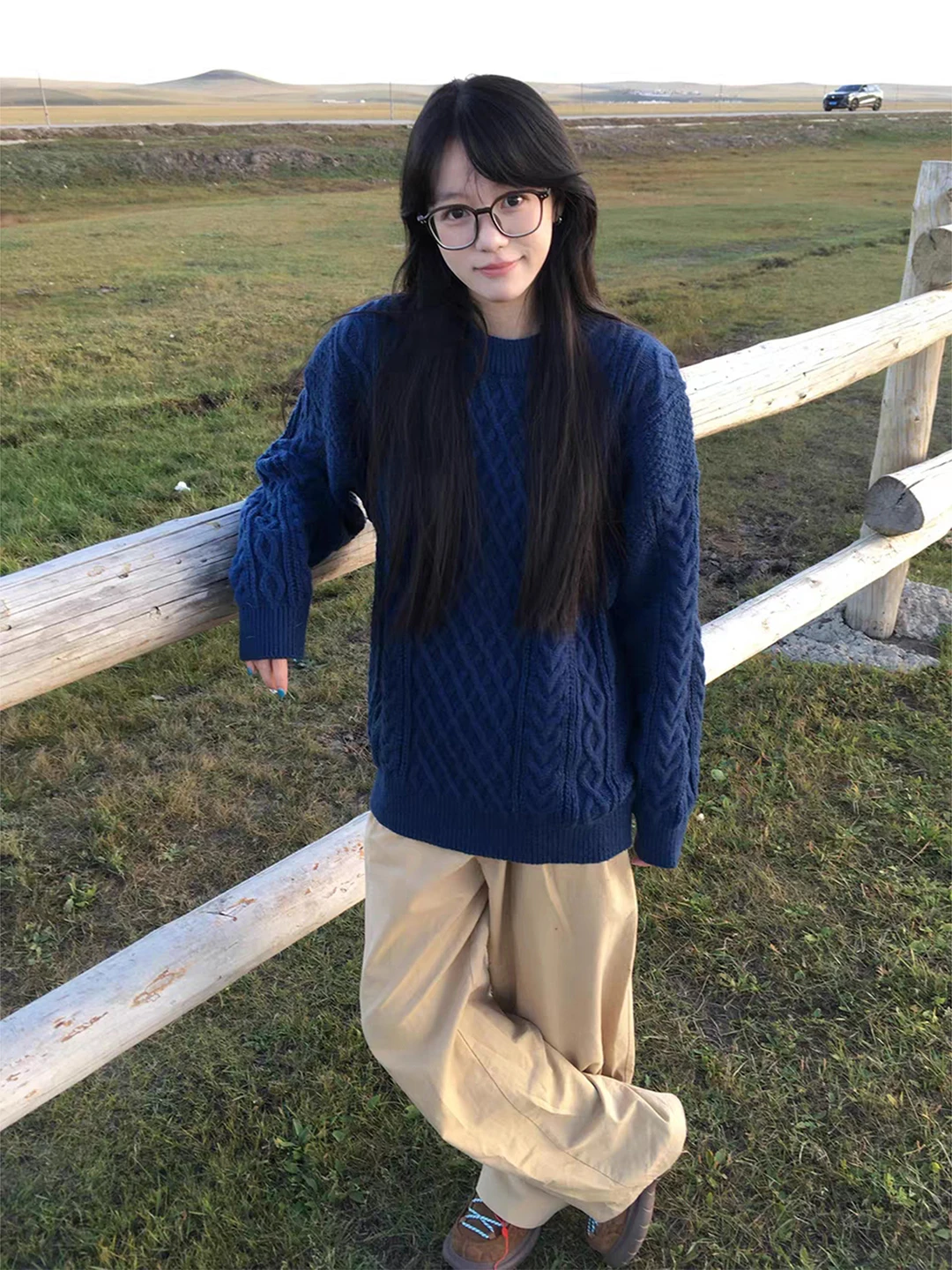 

Свитер Cleanfit Lazy Knitted темно-синего цвета с ромбовидным узором для мужчин и женщин, повседневный свободный крой, с длинными рукавами, на осень.
