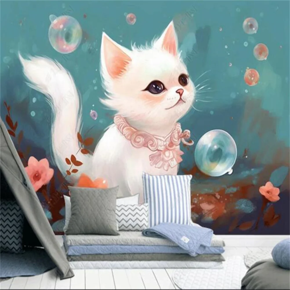 Milofi personnalisé impression 3D peint à la main chatte en herbe vinyle Wallpaper illustration